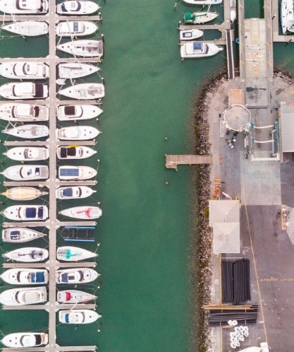 Aerial photo of boats in a marina