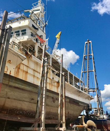 Large derelict vessel at its deconstruction site