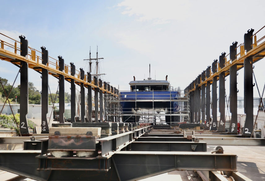 Aquaculture vessel on the Hobart slipway